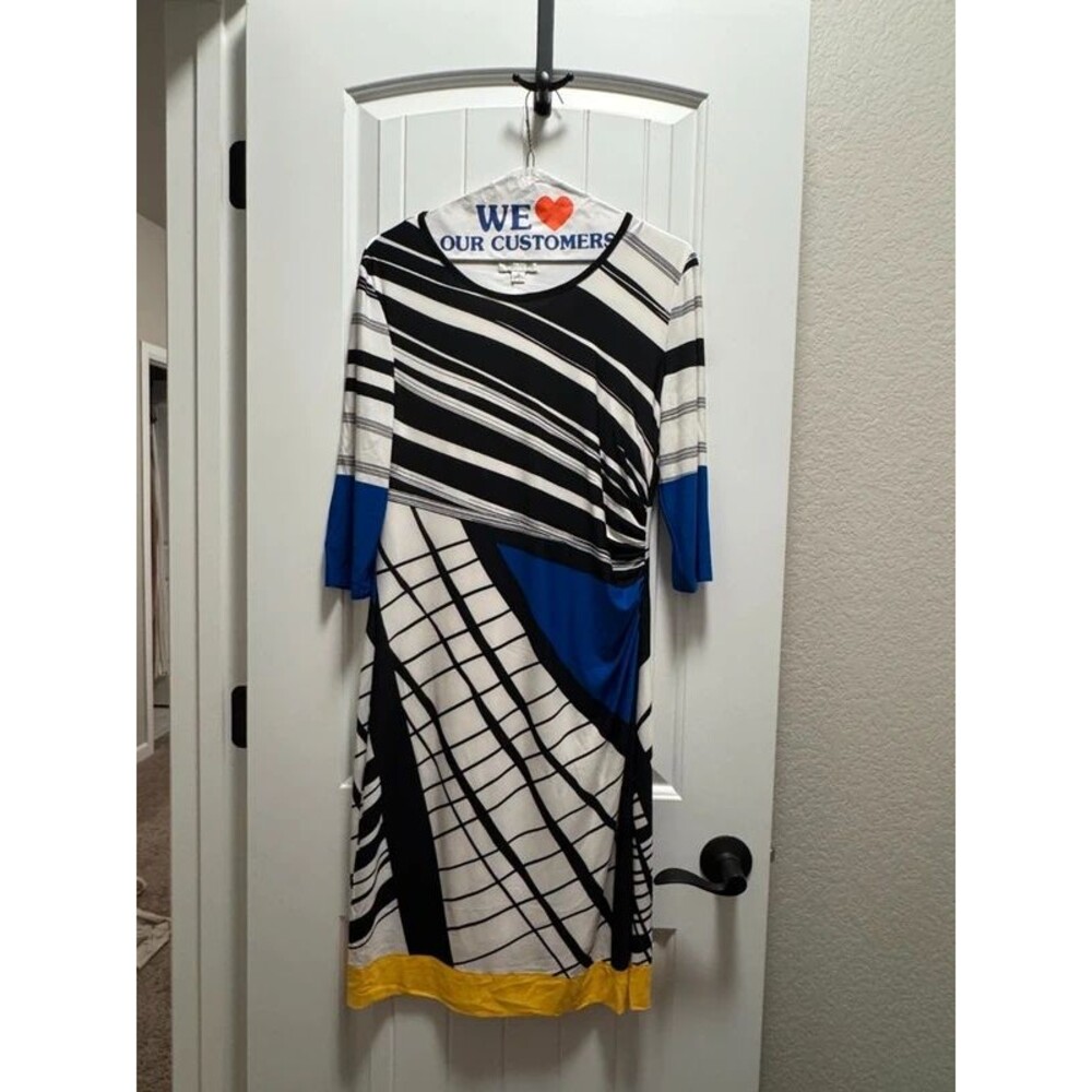 Donna Morgan 3/4 Sleeve Striped Fully Lined Knee Length Midi Dress Size 10